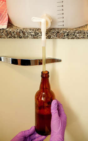 Brewing home beer process at home in the kitchenの写真素材