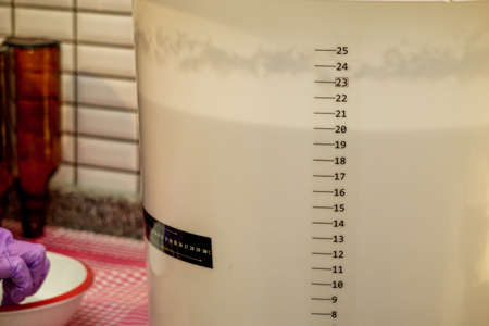 Brewing home beer process at home in the kitchenの写真素材