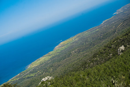 4 April 2023 Northern Cyprus. Kantara Castle and Northern Cyprus Coastlineのeditorial素材