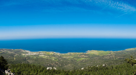 4 April 2023 Northern Cyprus. Kantara Castle and Northern Cyprus Coastlineのeditorial素材