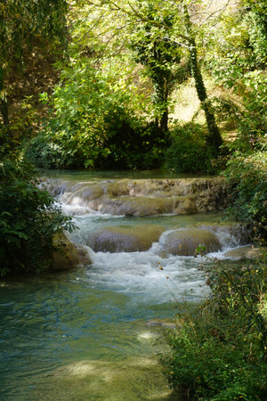 Gurleyik waterfall and water powered grain mill in Mihaliccik Eskisehir Turkeyの写真素材