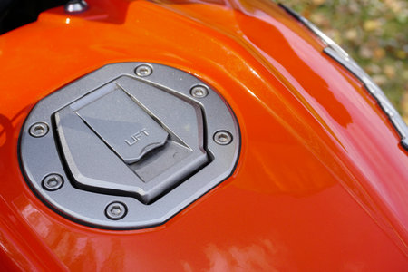 Orange colored Bike gas tank close up viewの写真素材