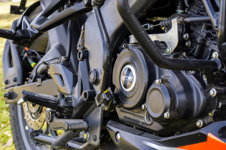 Bike engine parts close up viewの写真素材