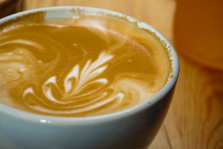 Latte art close up viewの写真素材