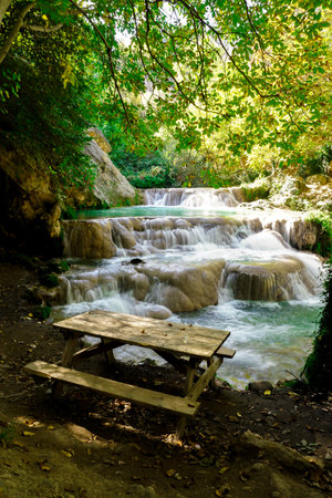 Gurleyik waterfall and water powered grain mill in Mihaliccik Eskisehir Turkeyの写真素材