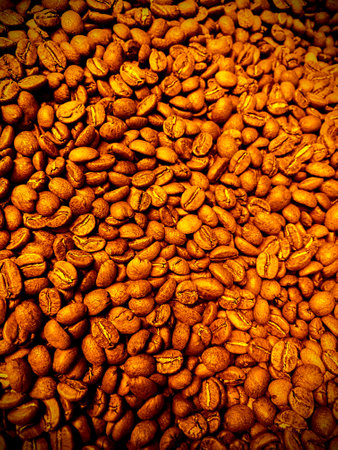 Roasted coffee beans texture backgroundの写真素材
