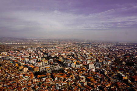 4 February 2024 Afyonkarahisar Turkey. Afyonkarahisar castle and Afyon cityscape from castle on a...