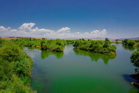 Genc bridge on Bingol road built on Murat river in Turkeyの写真素材