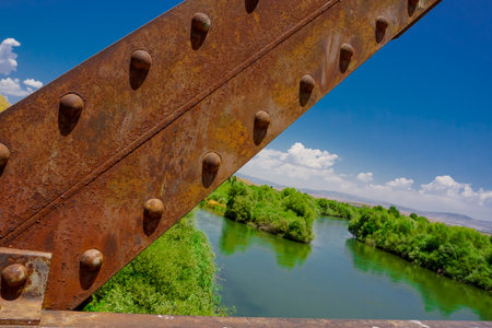 Genc bridge on Bingol road built on Murat river in Turkeyの写真素材