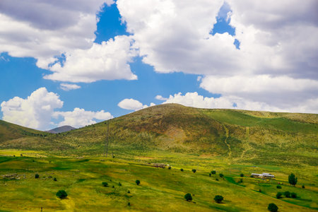 Beautiful Scenic Meadows and Fields on Erzurum district in Turkey on a cloudy dayの写真素材