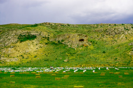 Beautiful Scenic Meadows and Fields on Erzurum district in Turkey on a cloudy dayの写真素材