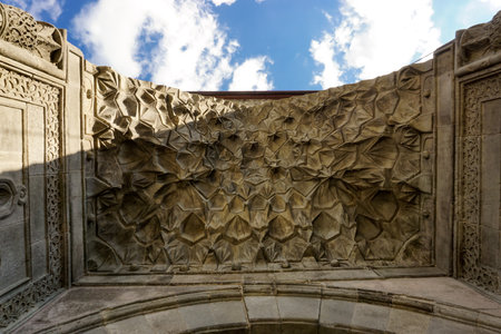 13 July 2025 Erzurum Turkey. Double Minaret Madrasah and Museum in Erzurum Turkey with artchitectural details and old artifacts museumの写真素材