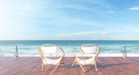 Beach lounge terrace with couple chair  / 3d render imageの写真素材