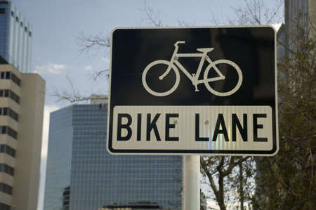 Bike Lane Sign in Downtown Tampa, Floridaの写真素材