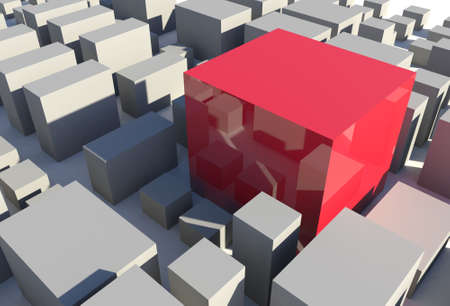 Red Cube with Grey Boxesの写真素材