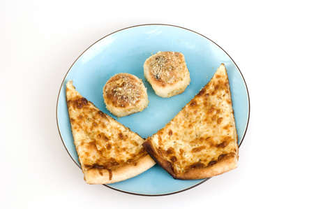 White Pizza and Garlic Knotsの写真素材