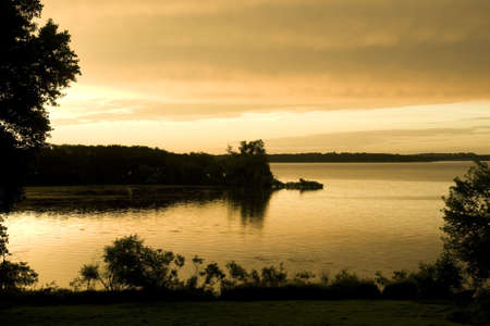 Sunrise over Lake Okobojiの写真素材