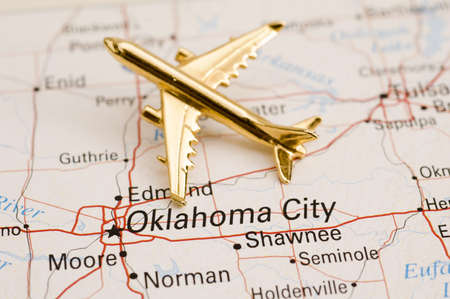 Plane Over Oklahoma - Map is Copyright Free Off a Goverment Website - Nationalatlas.govの写真素材