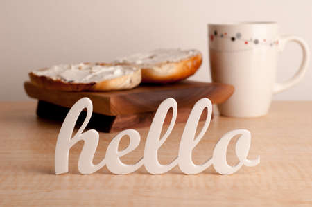 Hello in Front of Bagelの写真素材