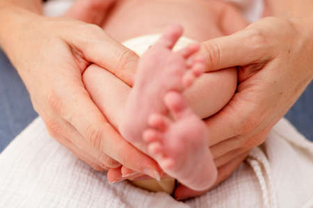 Close up of Baby Feet, Focus on hands