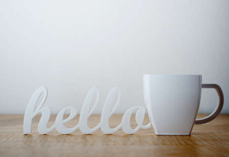 Hello with Plastic Mugの写真素材