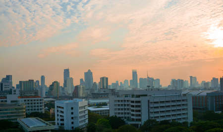 Bangkok view in the evening under the sunset behind cloudsの写真素材