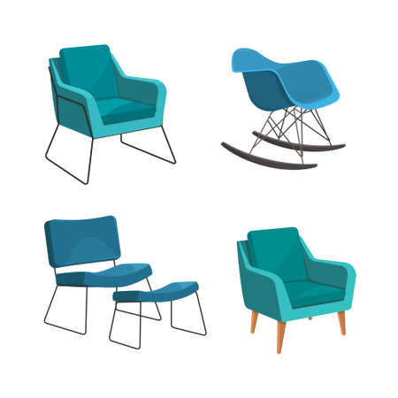 Scandinavian style set vector elements. Different types of armchairs for the living room in modern style.のイラスト素材