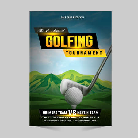 Sport Flyer Ad Set Vector. Golf, Baseball, Ice Hockey, Bowling, Basketball, Tennis, Soccer. Design For Sport Bar Promotion Template. Modern Tournament. A4 Size. Championship Flyer Illustrationのイラスト素材