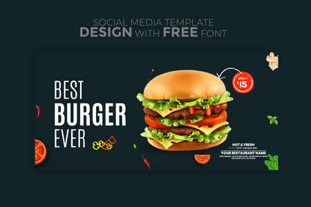 Set of Editable square banner template design for food post social media. Suitable for Social Media Post restaurant and culinary digital Promotion. Red and Yellow background color shape vector.のイラスト素材