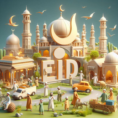 3D illustration of Eid Mubarak, Eid al-Fitr, Eid al-Fitr.の素材