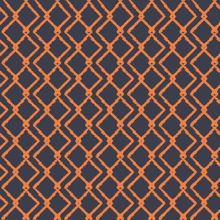 Vector contrast orange grid check seamless pattern dark blue background print. Elegance surface pattern design. Great for fabric, home decor, packaging projects.のイラスト素材