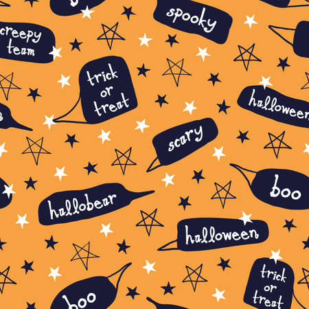 Vector black white text, stars seamless pattern orangeのイラスト素材