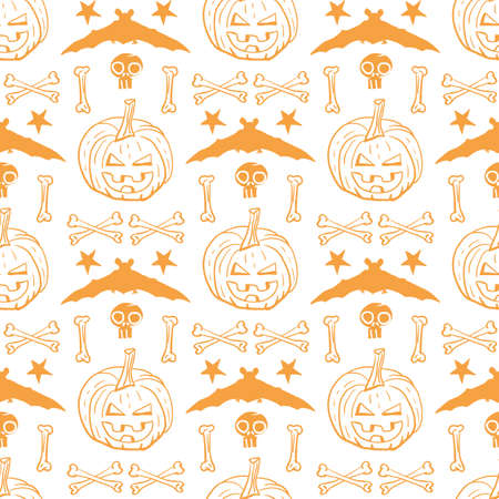 Vector orange pumpkins bats bones seamless patternのイラスト素材