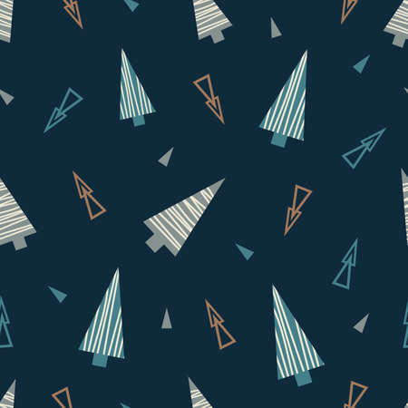 Vector blue grey Christmas tree seamless pattern darkのイラスト素材