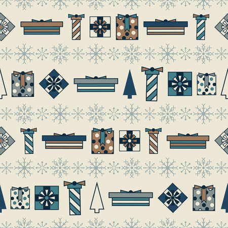 Vector colourful snowflakes gifts seamless pattern striped
