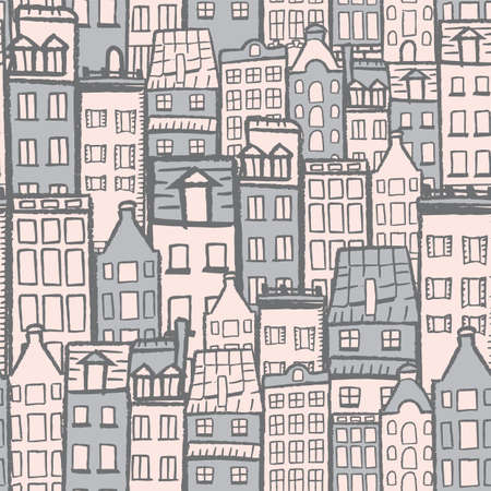 Vector white dark grey blue city seamless patternのイラスト素材