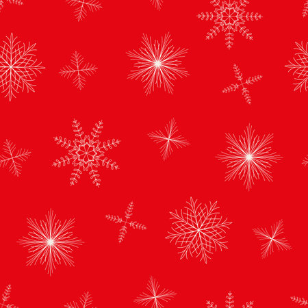 Vector red white stars snowflakes seamless patternのイラスト素材