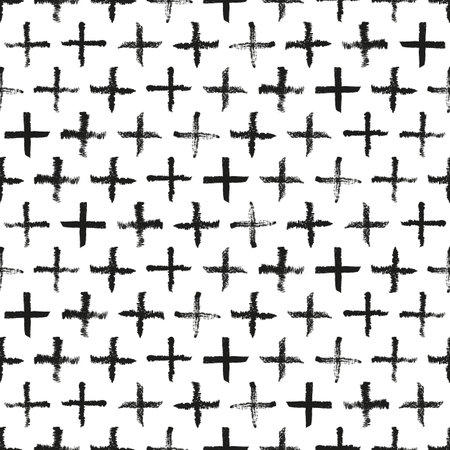 Vector drawn black crosses seamless white patternのイラスト素材