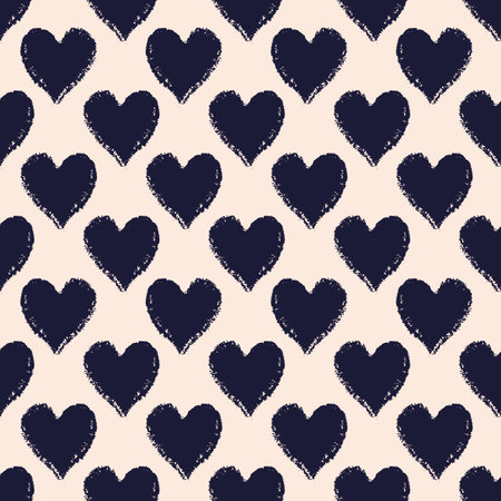 Vector black ecru charcoal hearts seamless pattern
