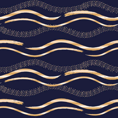 Vector dark blue gold tapes lines seamless patternのイラスト素材