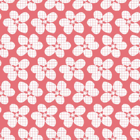 Vector white pink flowers texture seamless patternのイラスト素材