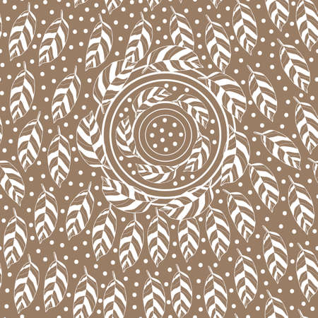 Vector white leaves feathers boho repeat patternのイラスト素材