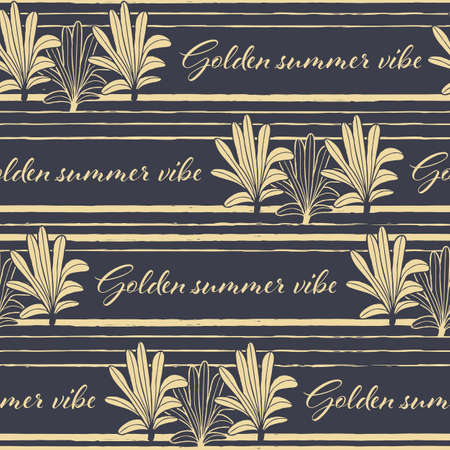 Vector yellow palms text dark blue repeat pattern
