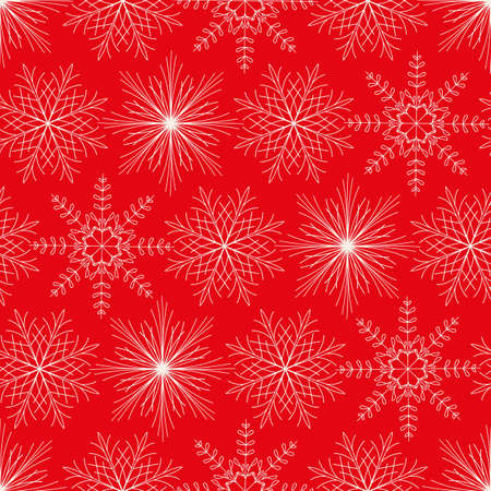 Vector red white stars snowflakes seamless pattern