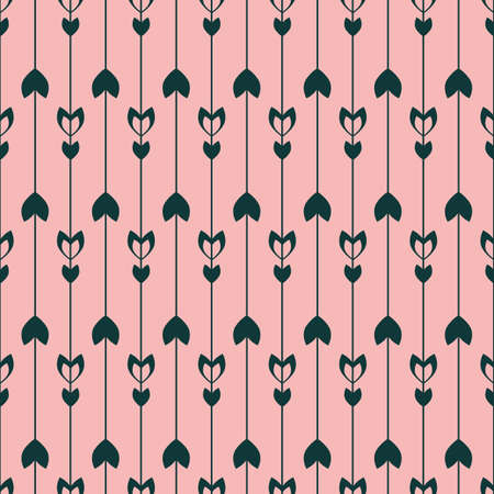 Vector green tulips hearts pink seamless patternのイラスト素材
