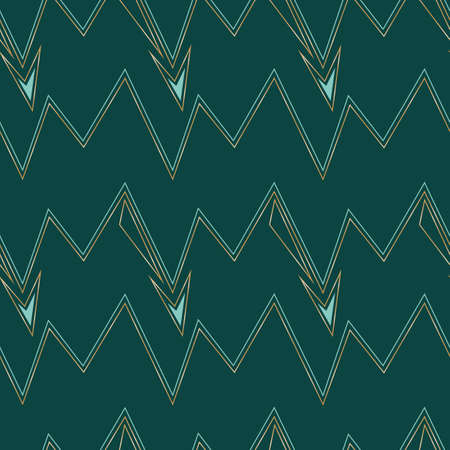 Vector golden teal chevrons dark seamless patternのイラスト素材