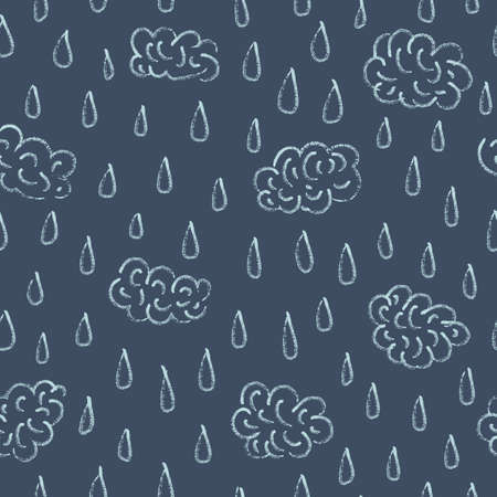 Vector rainy clouds navy blue seamless patternのイラスト素材
