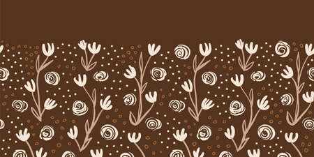 Vector brown ecru border floral seamless patternのイラスト素材