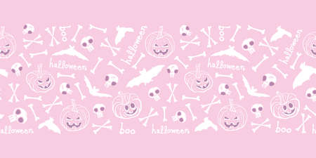 Vector pink skulls bones pumpkins seamless patternのイラスト素材