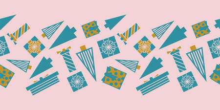 Vector teal yellow christmas pink repeat patternのイラスト素材